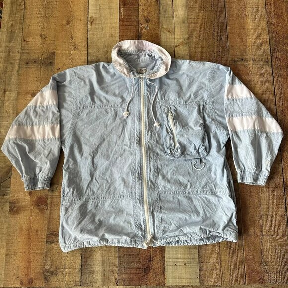 Vintage Lavon Light Blue Windbreaker Jacket With White Stripes Drawstring Adjust - Picture 1 of 11